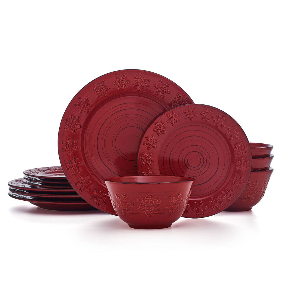 Trellis Snowflakes 12 Piece Dinnerware Set. Service for 4