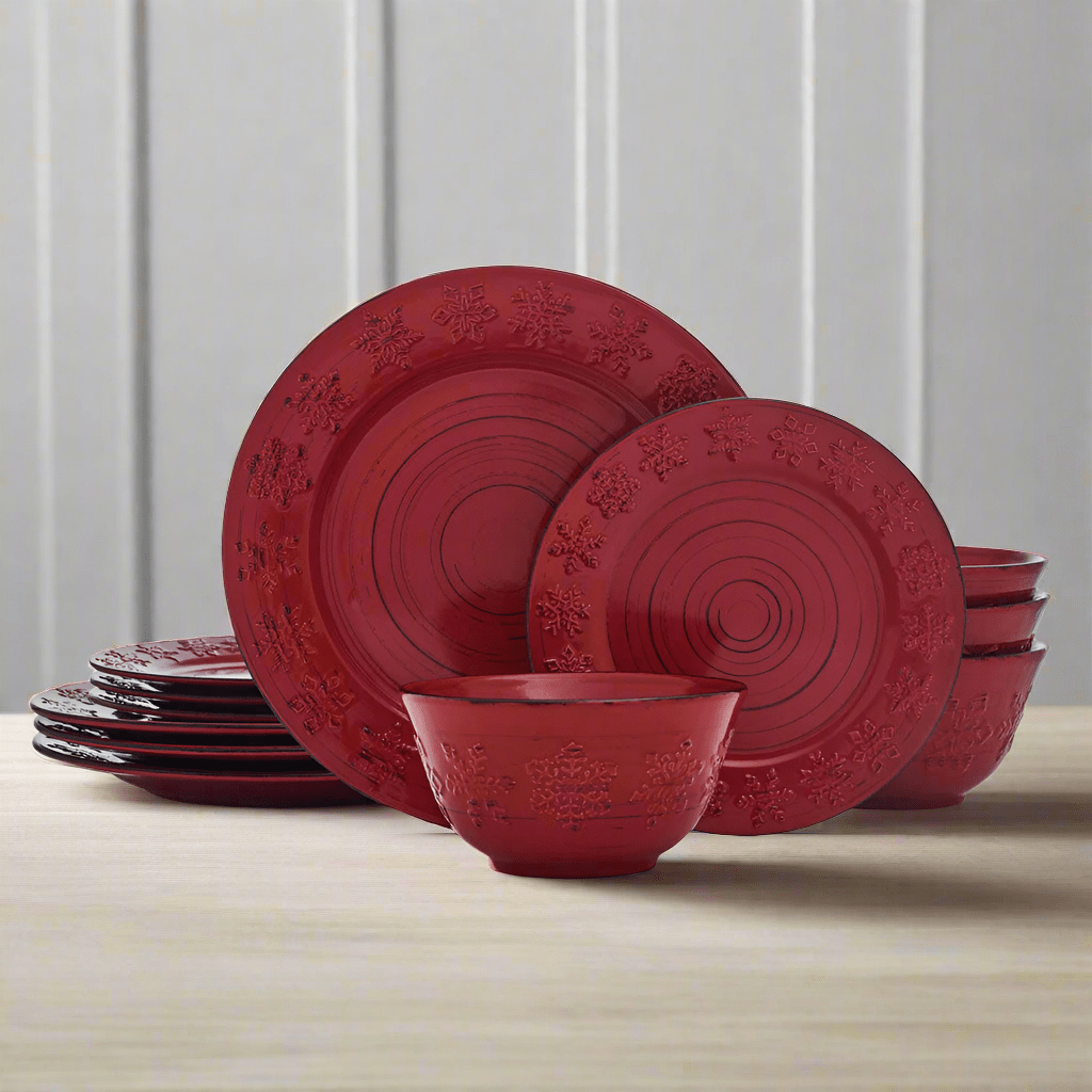 Trellis Snowflakes 12 Piece Dinnerware Set. Service for 4