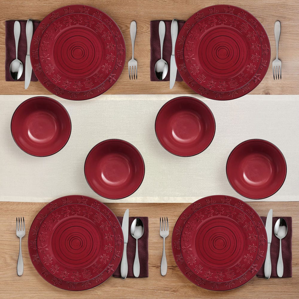 Trellis Snowflakes 12 Piece Dinnerware Set. Service for 4