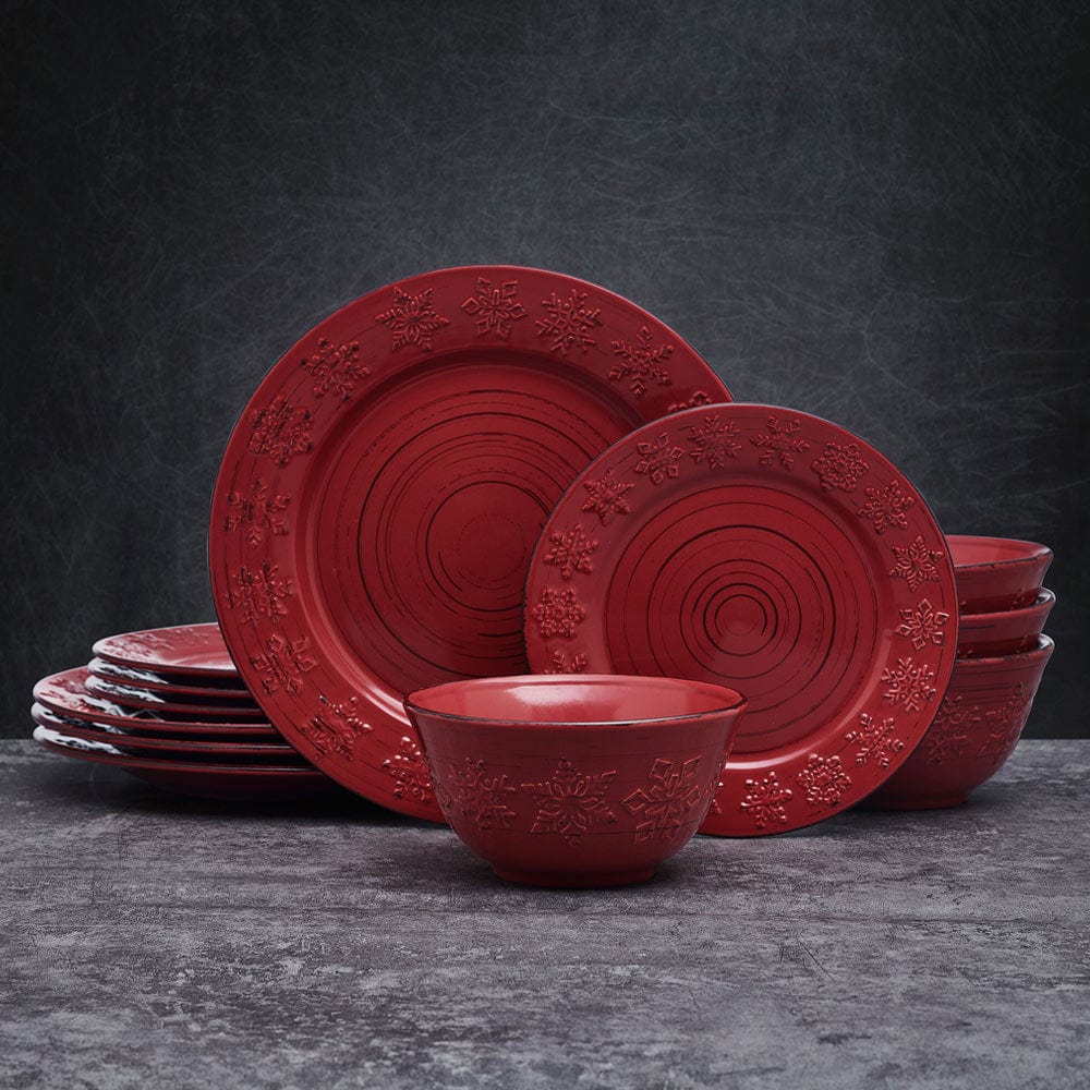 Trellis Snowflakes 12 Piece Dinnerware Set. Service for 4