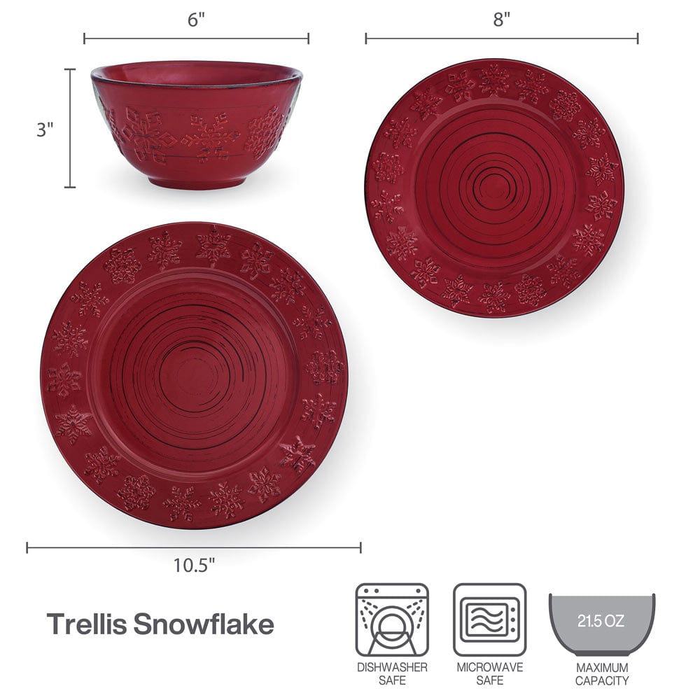 Trellis Snowflakes 12 Piece Dinnerware Set. Service for 4