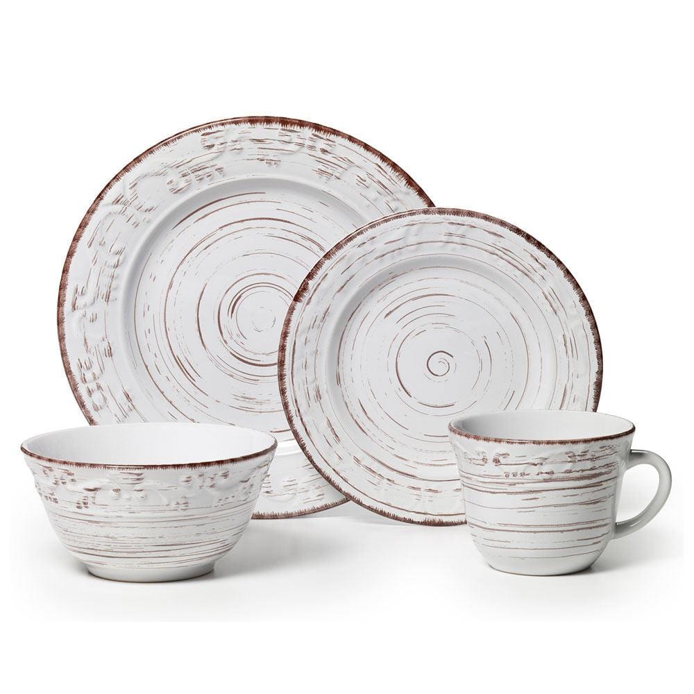 Trellis White 16 Piece Dinnerware Set. Service for 4