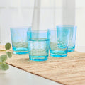 Fitz and Floyd Wildflower Double Old Fashioned Glasses Set of 4. Blue