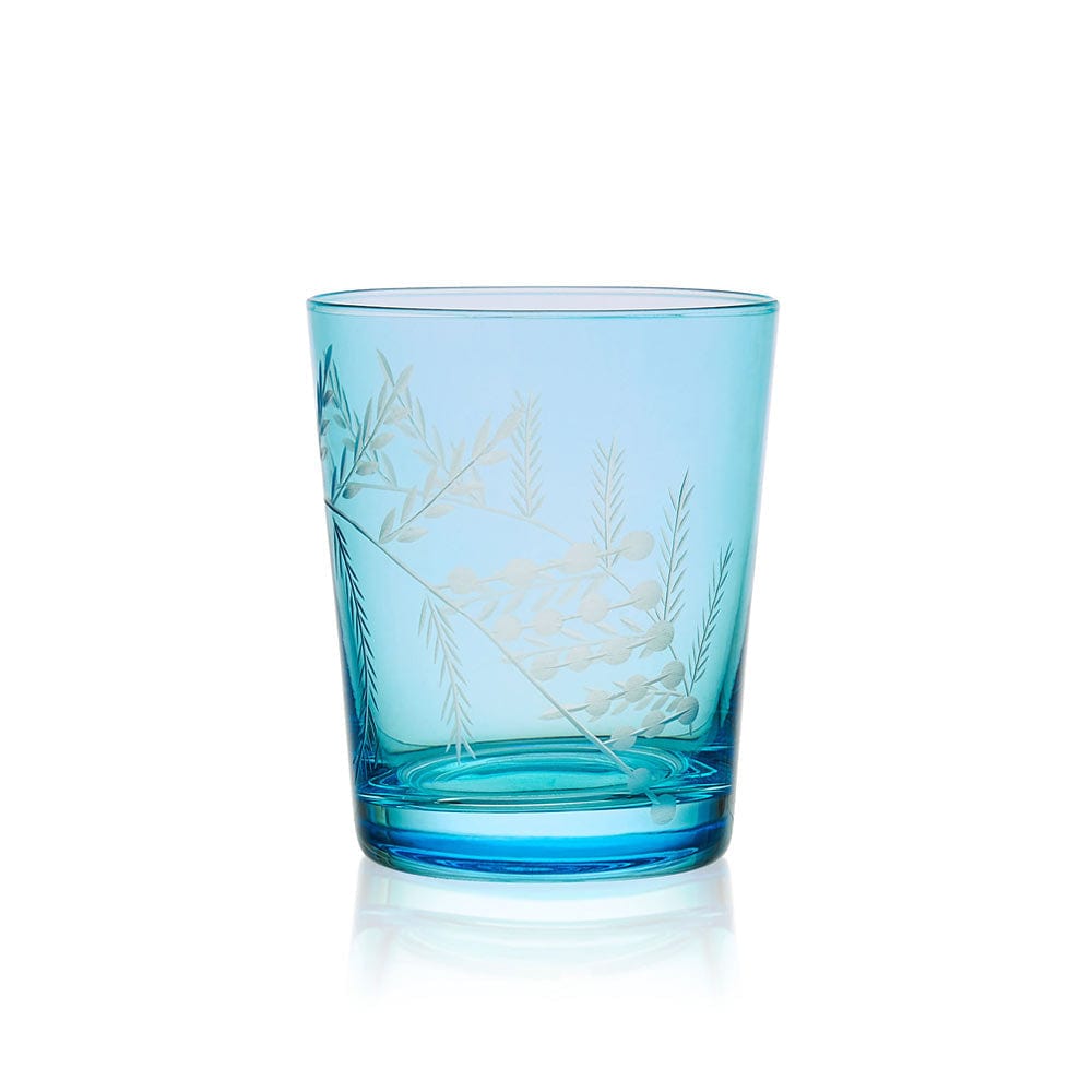 Fitz and Floyd Wildflower Double Old Fashioned Glasses Set of 4. Blue