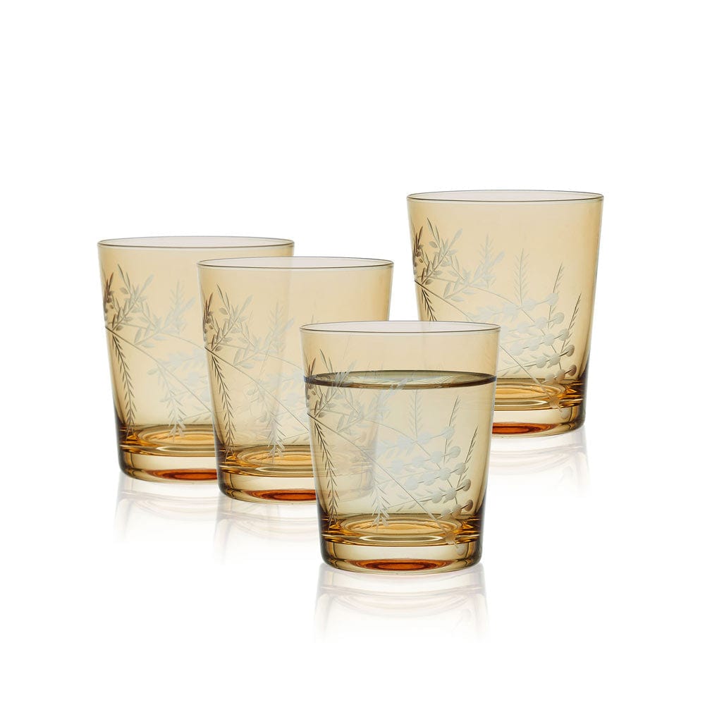 Fitz and Floyd Wildflower Double Old Fashioned Glasses Set of 4. Gold