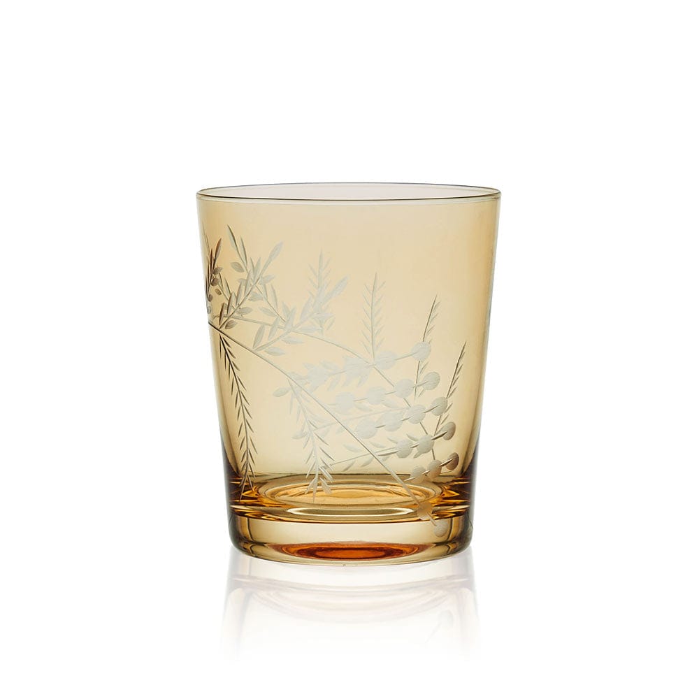 Fitz and Floyd Wildflower Double Old Fashioned Glasses Set of 4. Gold