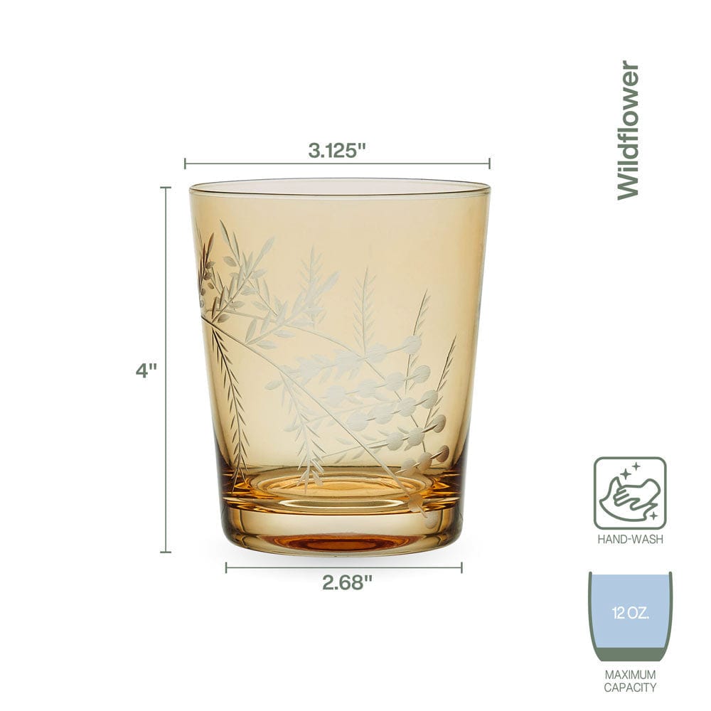 Fitz and Floyd Wildflower Double Old Fashioned Glasses Set of 4. Gold