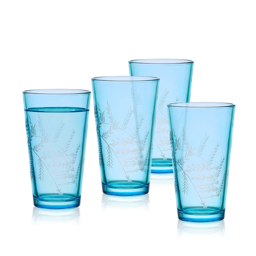 Fitz and Floyd Wildflower Highball Glasses Set of 4. Blue
