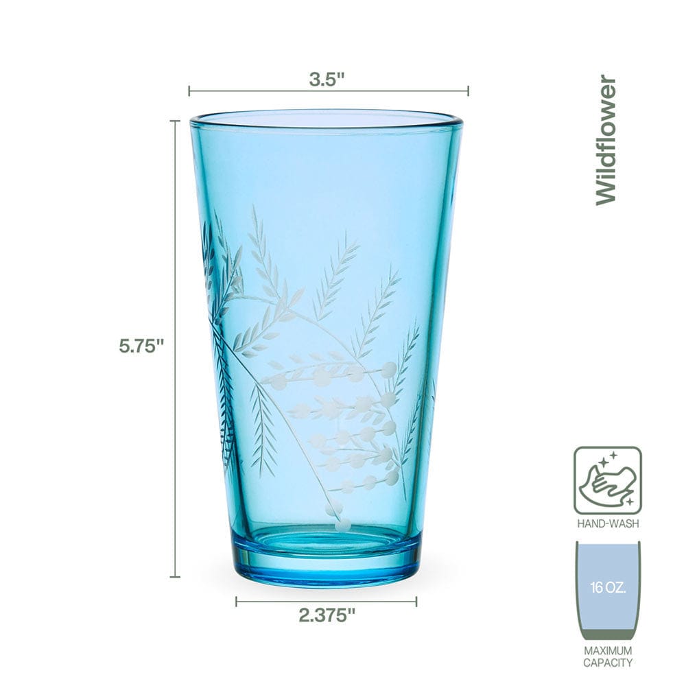 Fitz and Floyd Wildflower Highball Glasses Set of 4. Blue