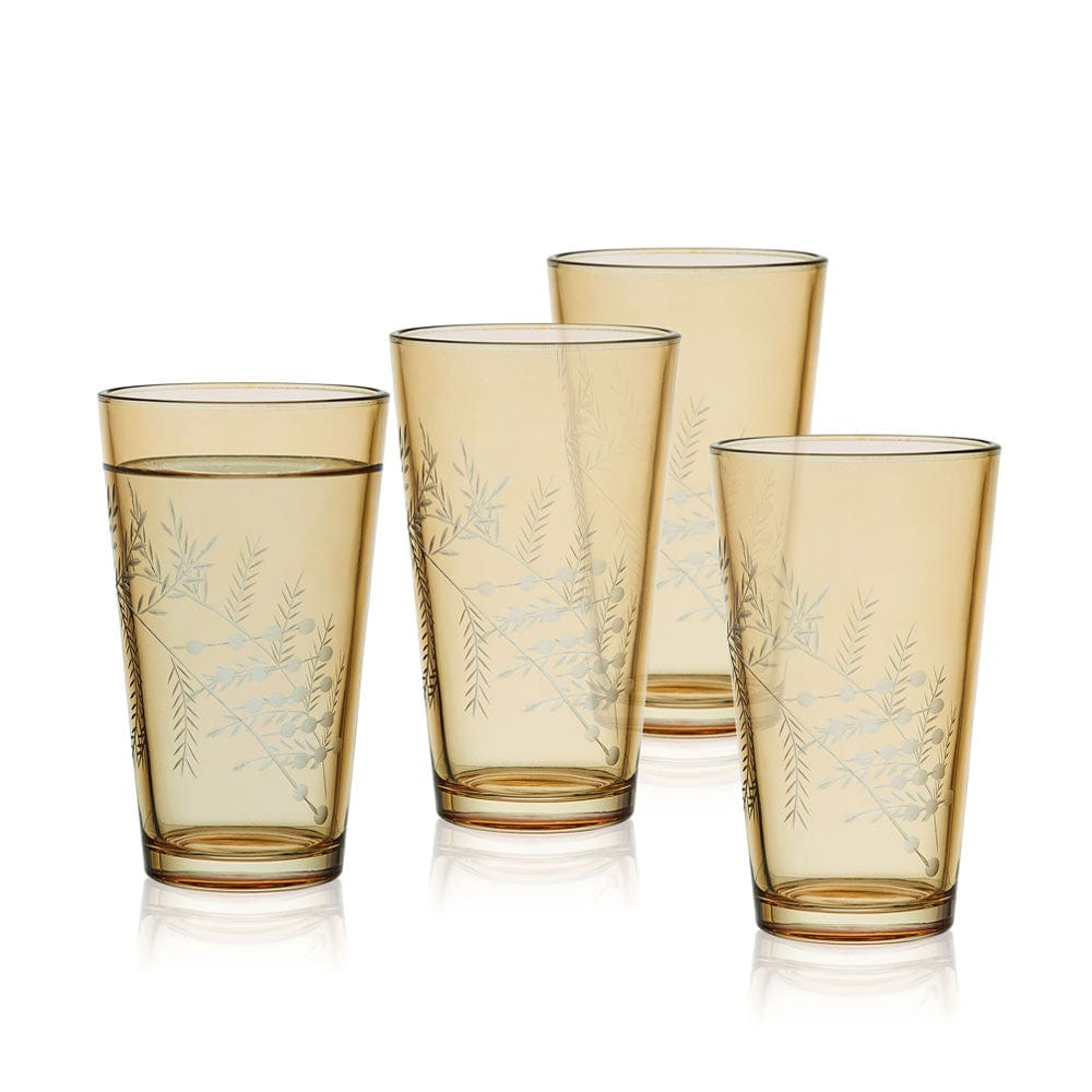Fitz and Floyd Wildflower Highball Glasses Set of 4. Gold