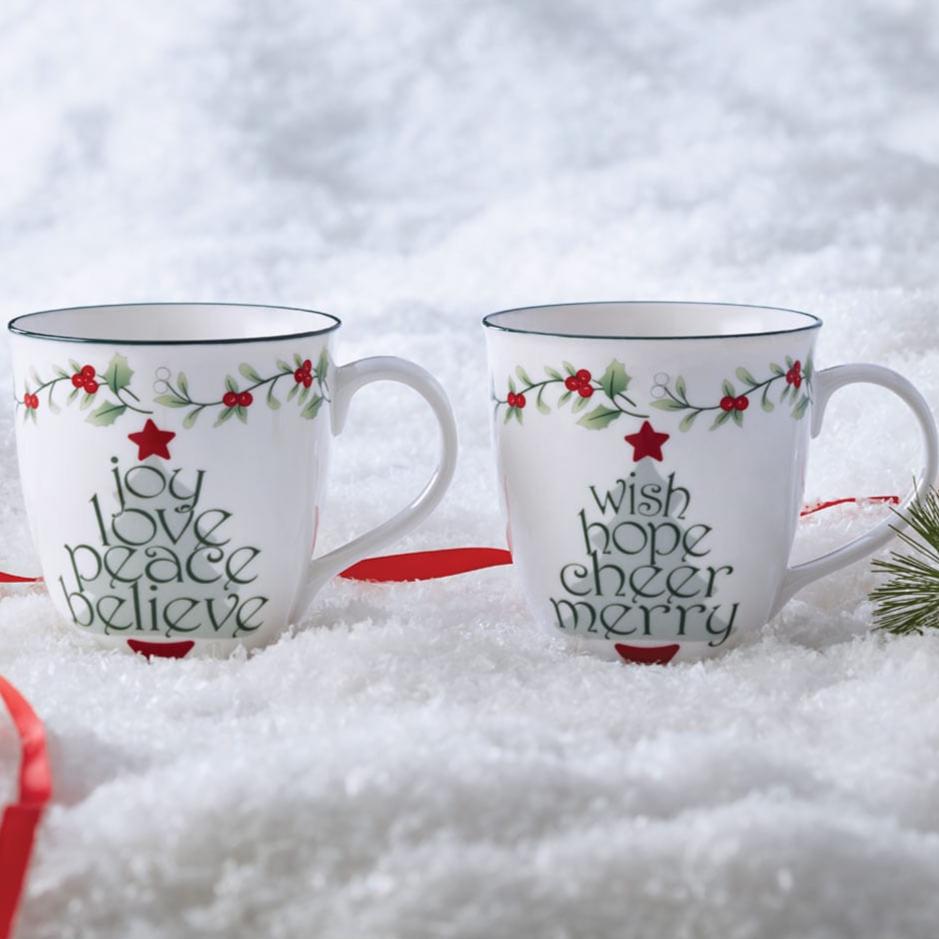 Winterberry® Sentiment on Tree Mugs. Set of 2