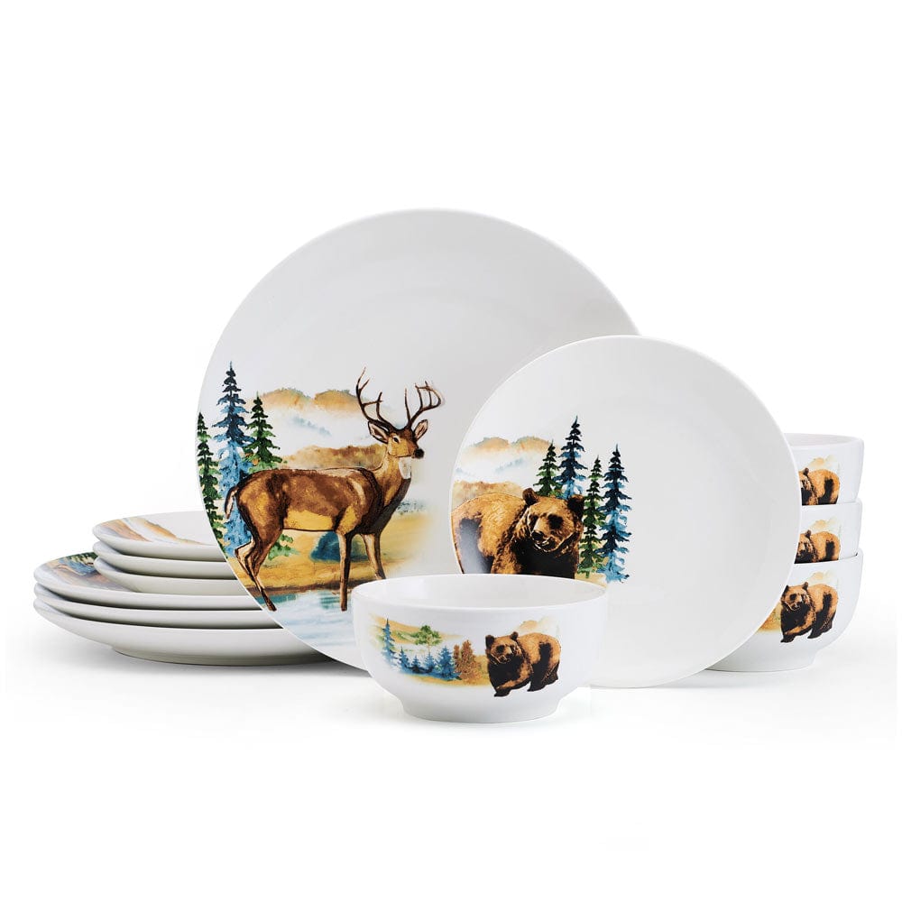 Woodland Animals 12 Piece Dinnerware Set. Service for 4